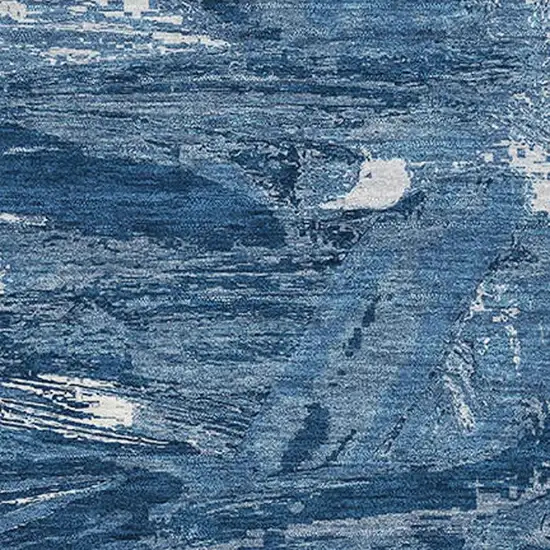 Navy Blue And Ivory Abstract Washable Area Rug With UV Protection Photo 2