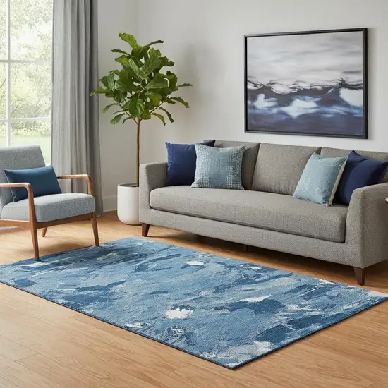 Navy Blue And Ivory Abstract Washable Area Rug With UV Protection Photo 2