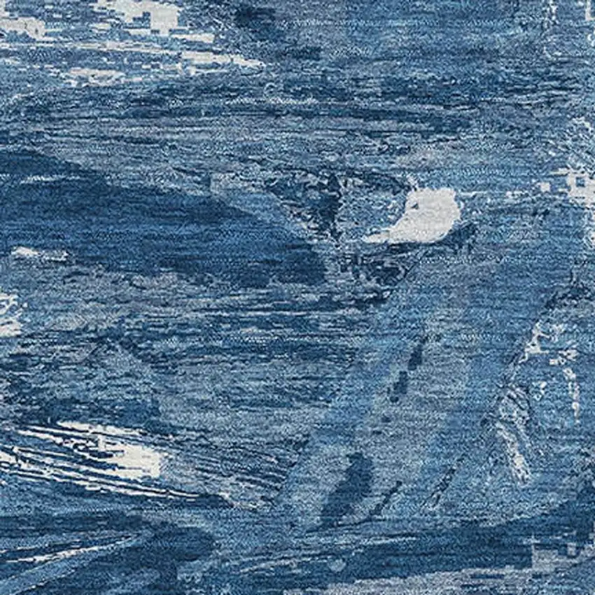 Navy Blue And Ivory Abstract Washable Area Rug With UV Protection Photo 2