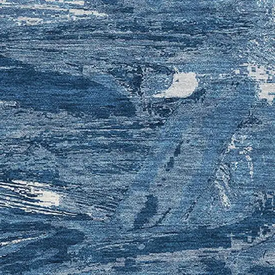 Navy Blue And Ivory Abstract Washable Area Rug With UV Protection Photo 2