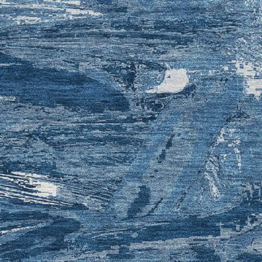 Navy Blue And Ivory Abstract Washable Area Rug With UV Protection Photo 2