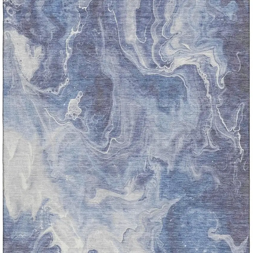Navy Blue And Ivory Abstract Washable Area Rug With UV Protection Photo 2