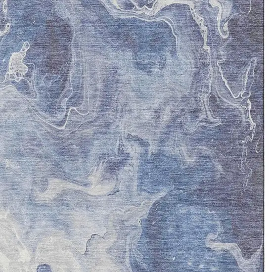 Navy Blue And Ivory Abstract Washable Area Rug With UV Protection Photo 2