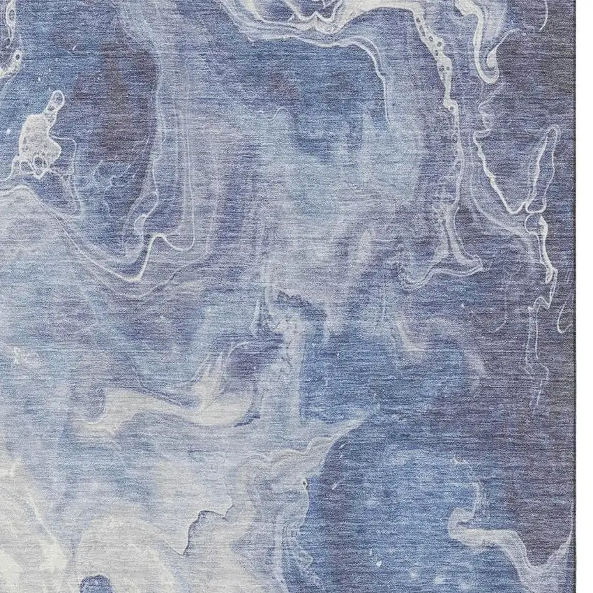 Navy Blue And Ivory Abstract Washable Area Rug With UV Protection Photo 2