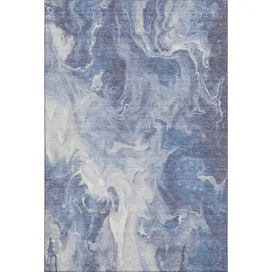 Navy Blue And Ivory Abstract Washable Area Rug With UV Protection Photo 1