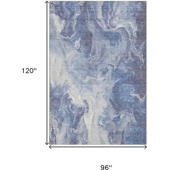 Navy Blue And Ivory Abstract Washable Area Rug With UV Protection Photo 9