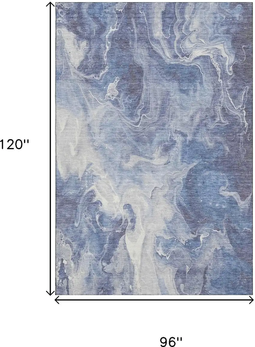 Navy Blue And Ivory Abstract Washable Area Rug With UV Protection Photo 9