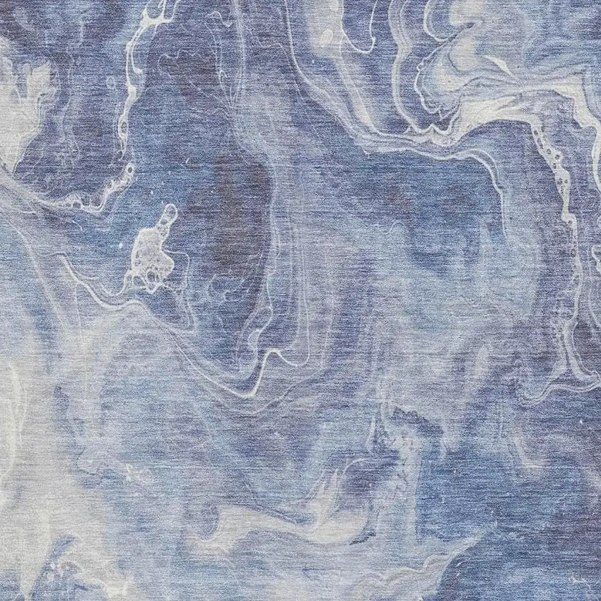 Navy Blue And Ivory Abstract Washable Area Rug With UV Protection Photo 2