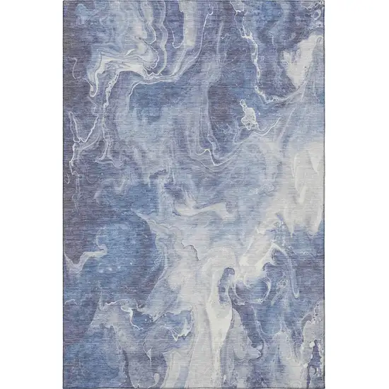 Navy Blue And Ivory Abstract Washable Area Rug With UV Protection Photo 3