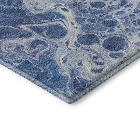 Navy Blue And Ivory Abstract Washable Area Rug With UV Protection Photo 7