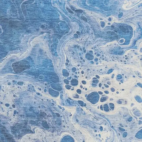 Navy Blue And Ivory Abstract Washable Area Rug With UV Protection Photo 2