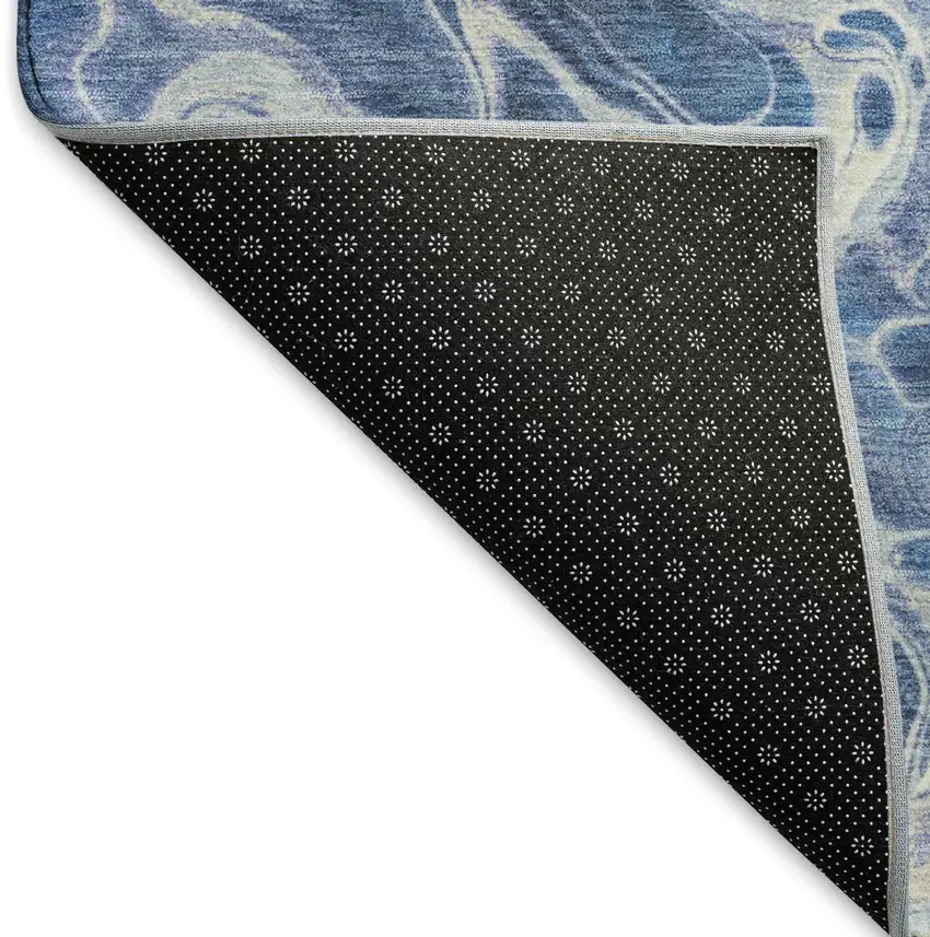 Navy Blue And Ivory Abstract Washable Area Rug With UV Protection Photo 5