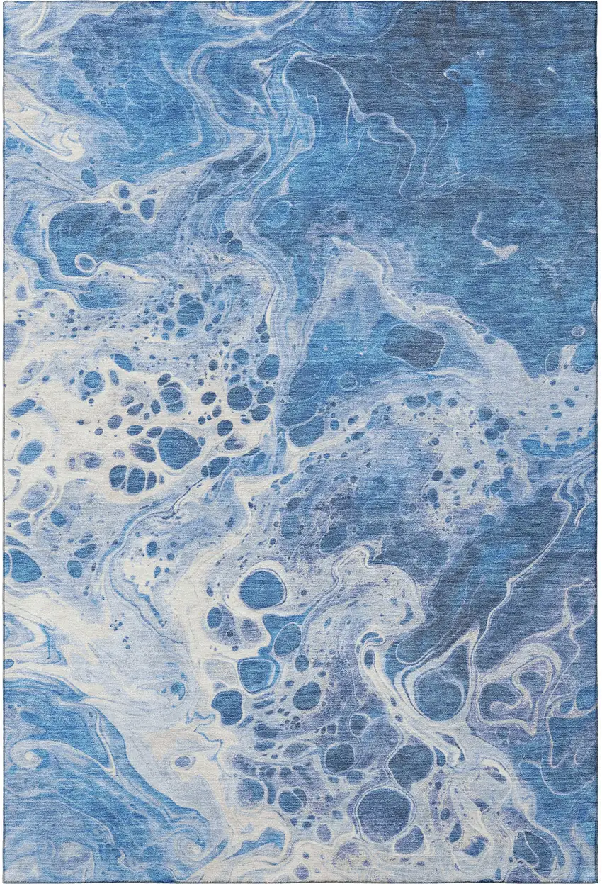 Navy Blue And Ivory Abstract Washable Area Rug With UV Protection Photo 2
