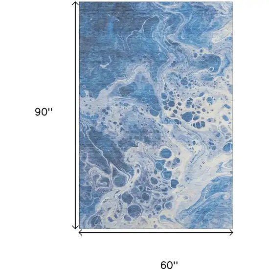 Navy Blue And Ivory Abstract Washable Area Rug With UV Protection Photo 9