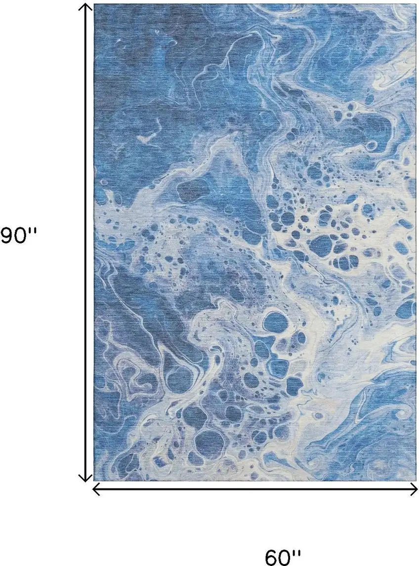 Navy Blue And Ivory Abstract Washable Area Rug With UV Protection Photo 9