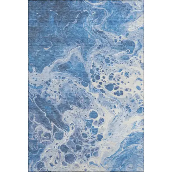 Navy Blue And Ivory Abstract Washable Area Rug With UV Protection Photo 1