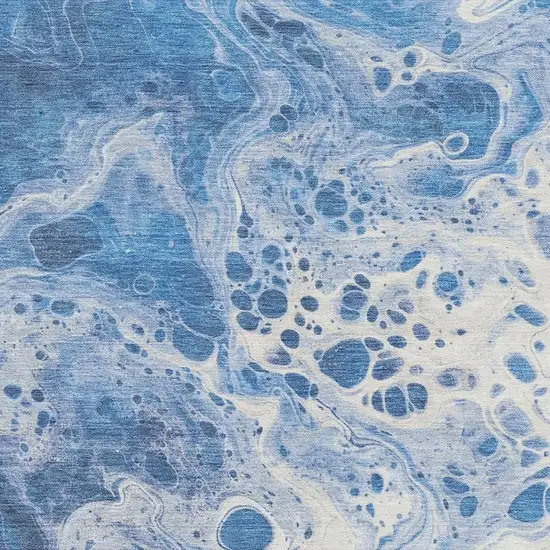 Navy Blue And Ivory Abstract Washable Area Rug With UV Protection Photo 2