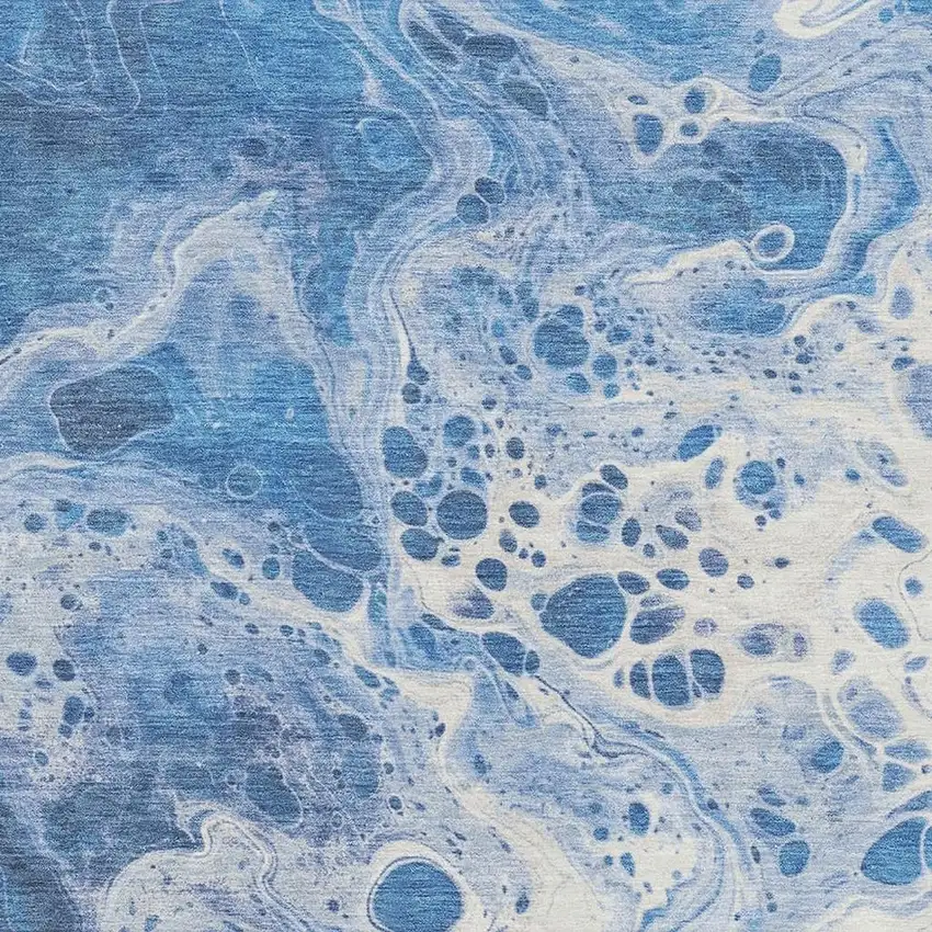 Navy Blue And Ivory Abstract Washable Area Rug With UV Protection Photo 2