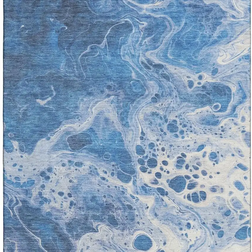 Navy Blue And Ivory Abstract Washable Area Rug With UV Protection Photo 3