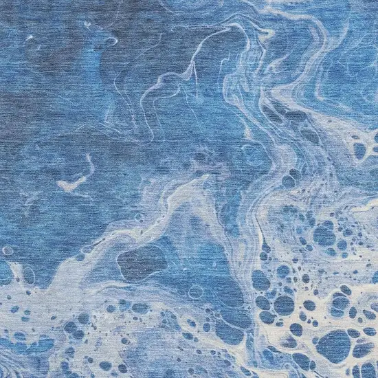 Navy Blue And Ivory Abstract Washable Area Rug With UV Protection Photo 2