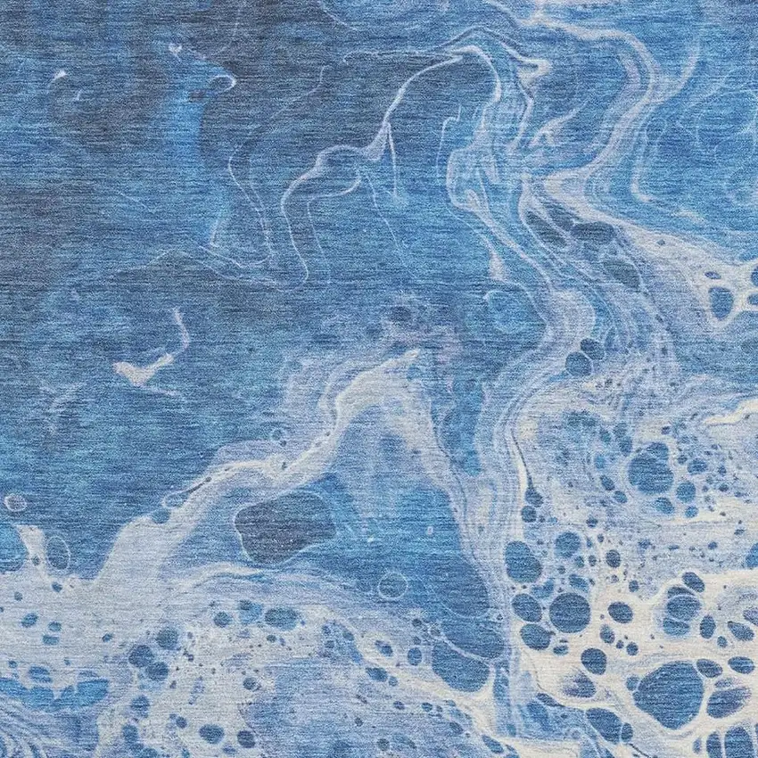 Navy Blue And Ivory Abstract Washable Area Rug With UV Protection Photo 2