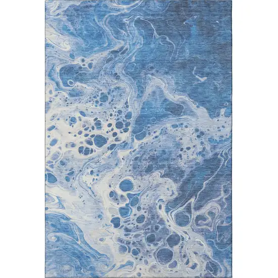 Navy Blue And Ivory Abstract Washable Area Rug With UV Protection Photo 3