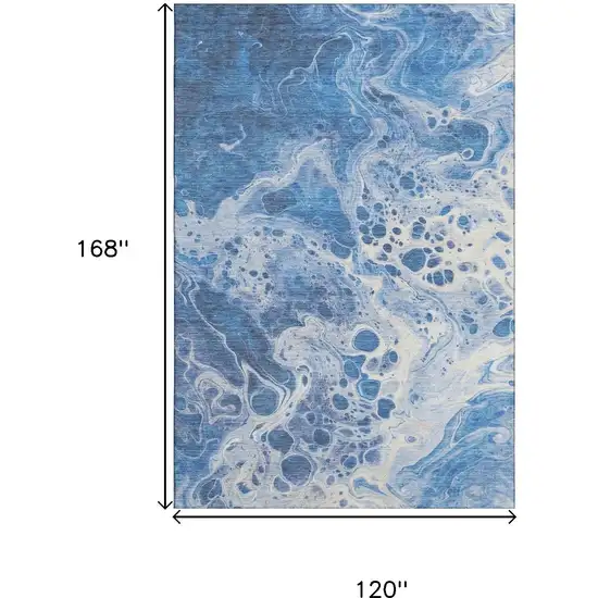 Navy Blue And Ivory Abstract Washable Area Rug With UV Protection Photo 9