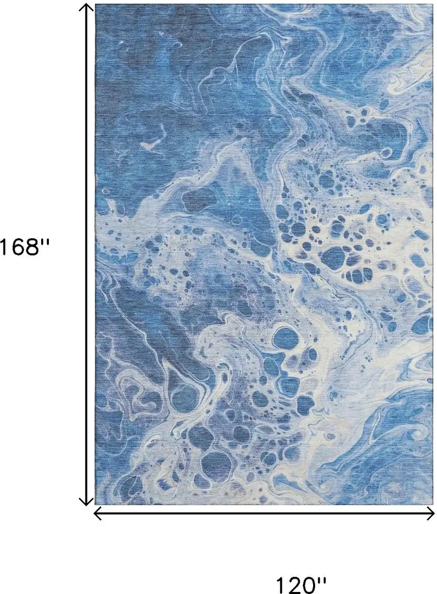Navy Blue And Ivory Abstract Washable Area Rug With UV Protection Photo 9