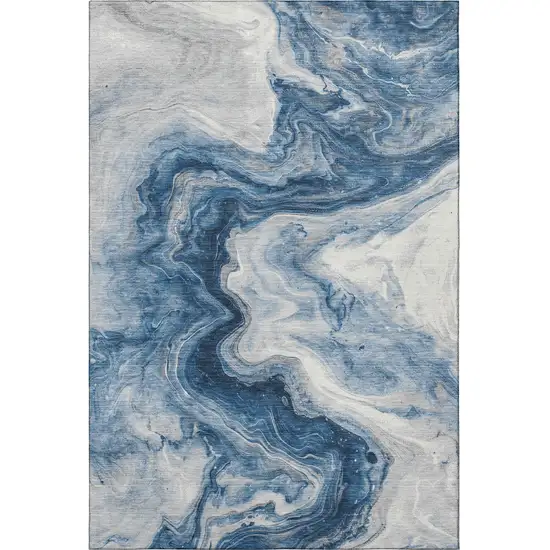 Navy Blue And Ivory Abstract Washable Area Rug With UV Protection Photo 3