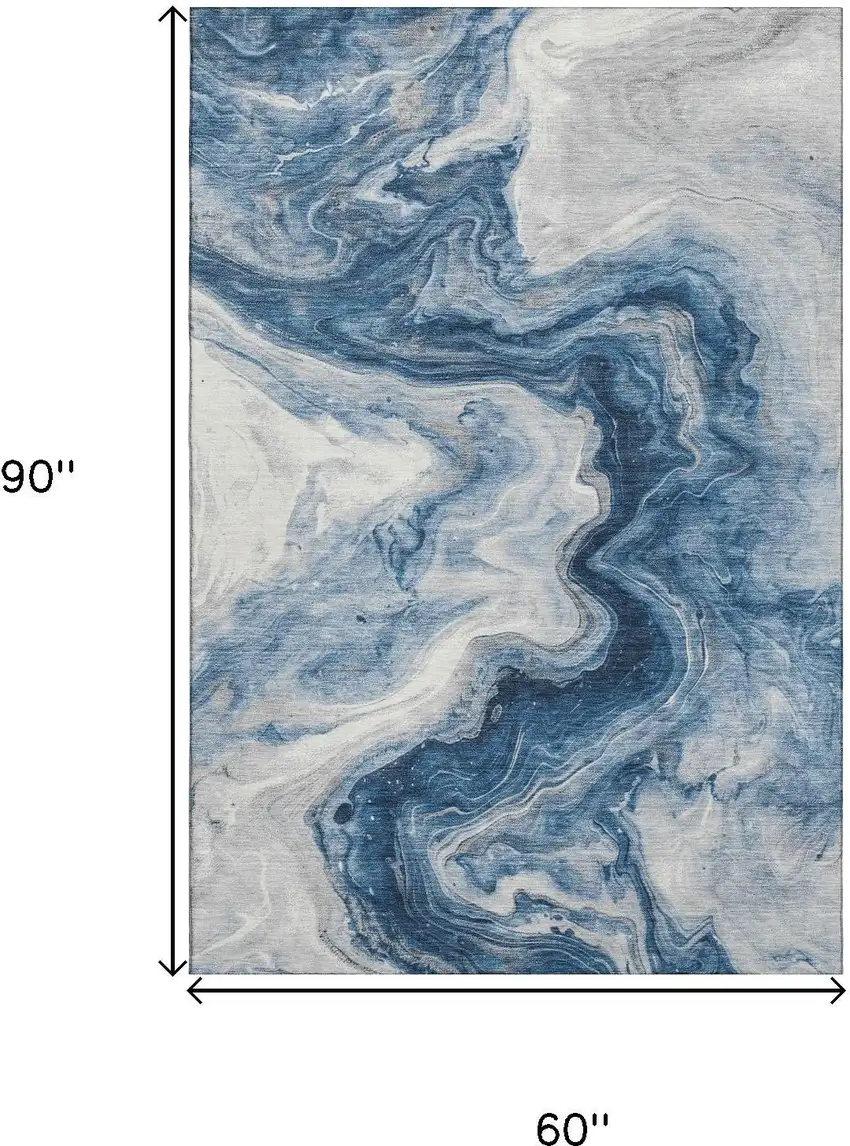 Navy Blue And Ivory Abstract Washable Area Rug With UV Protection Photo 9