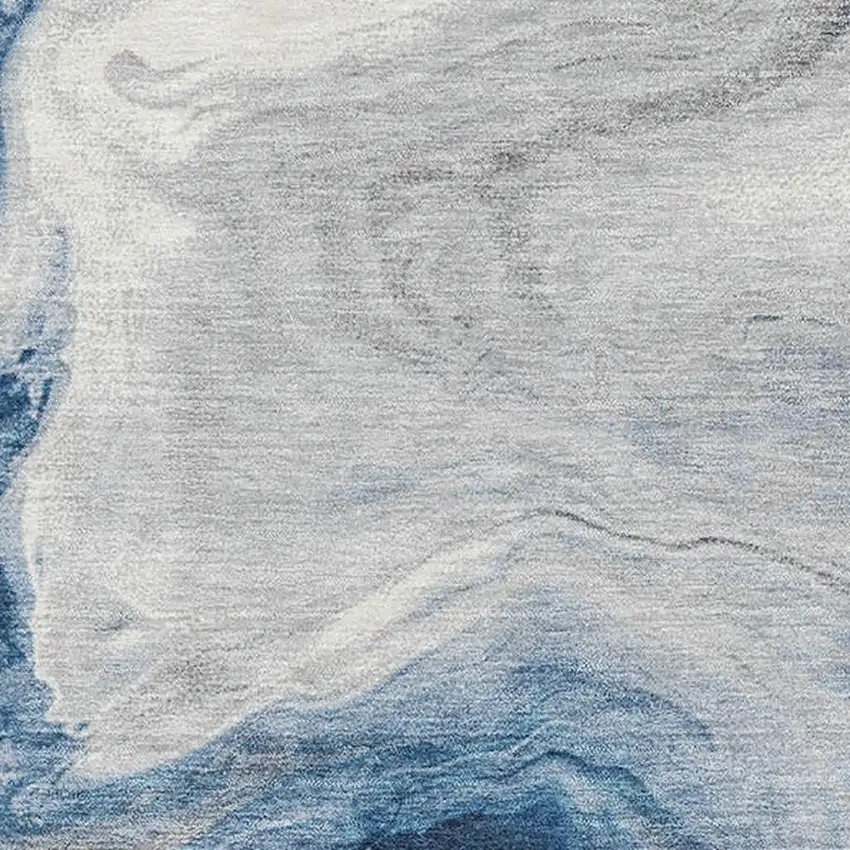 Navy Blue And Ivory Abstract Washable Area Rug With UV Protection Photo 2