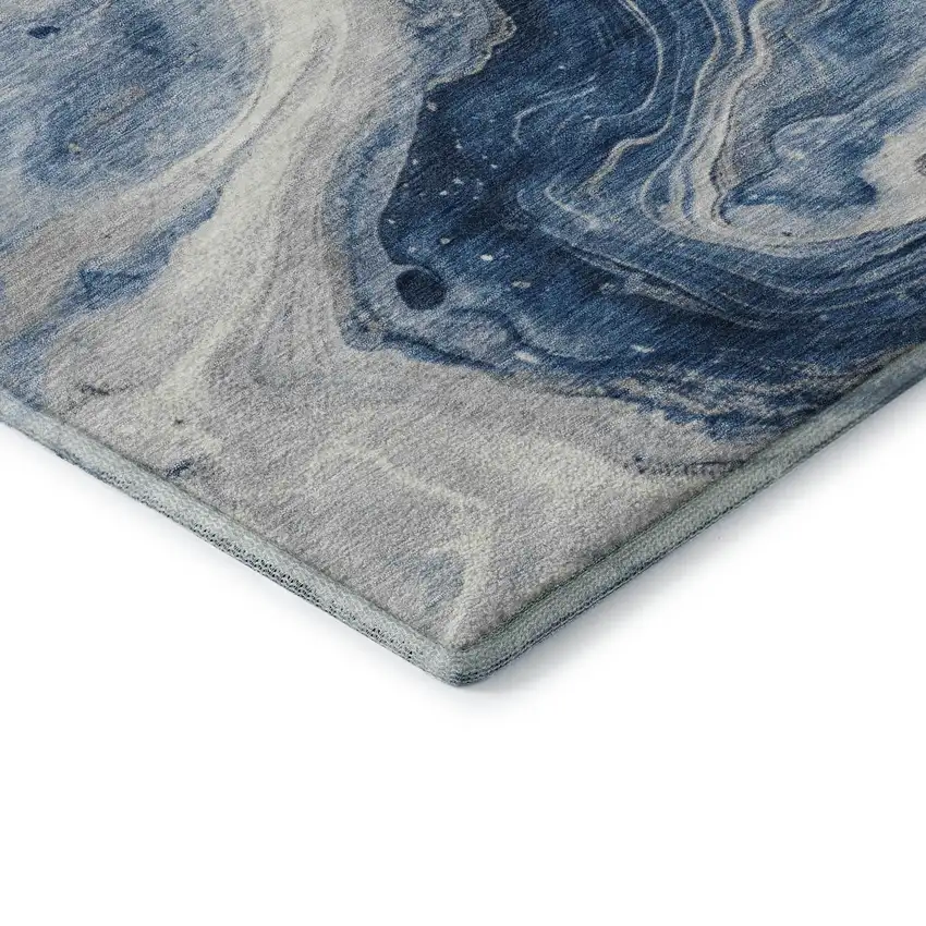 Navy Blue And Ivory Abstract Washable Area Rug With UV Protection Photo 7
