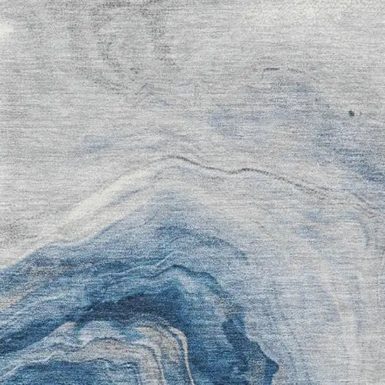 Navy Blue And Ivory Abstract Washable Area Rug With UV Protection Photo 2