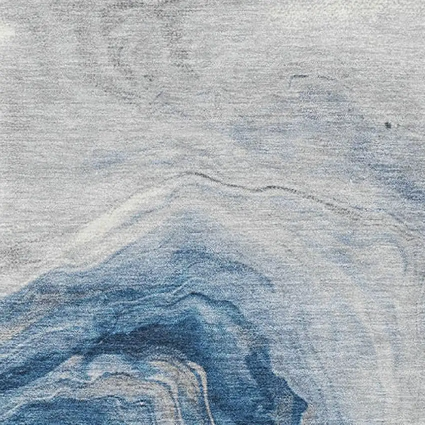 Navy Blue And Ivory Abstract Washable Area Rug With UV Protection Photo 2