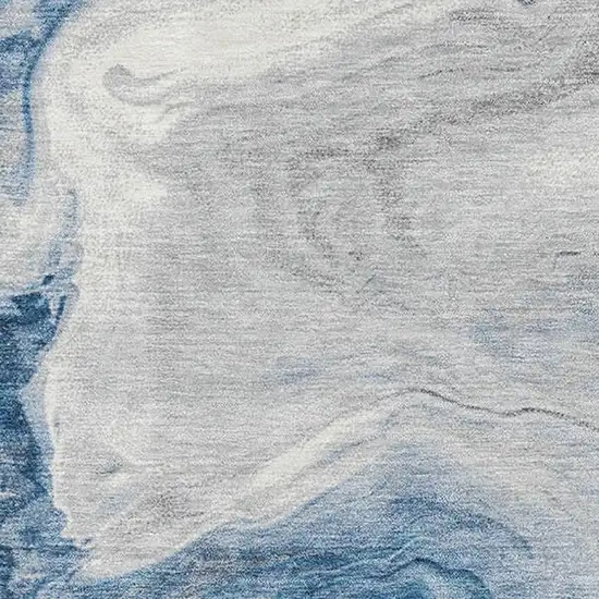 Navy Blue And Ivory Abstract Washable Area Rug With UV Protection Photo 2