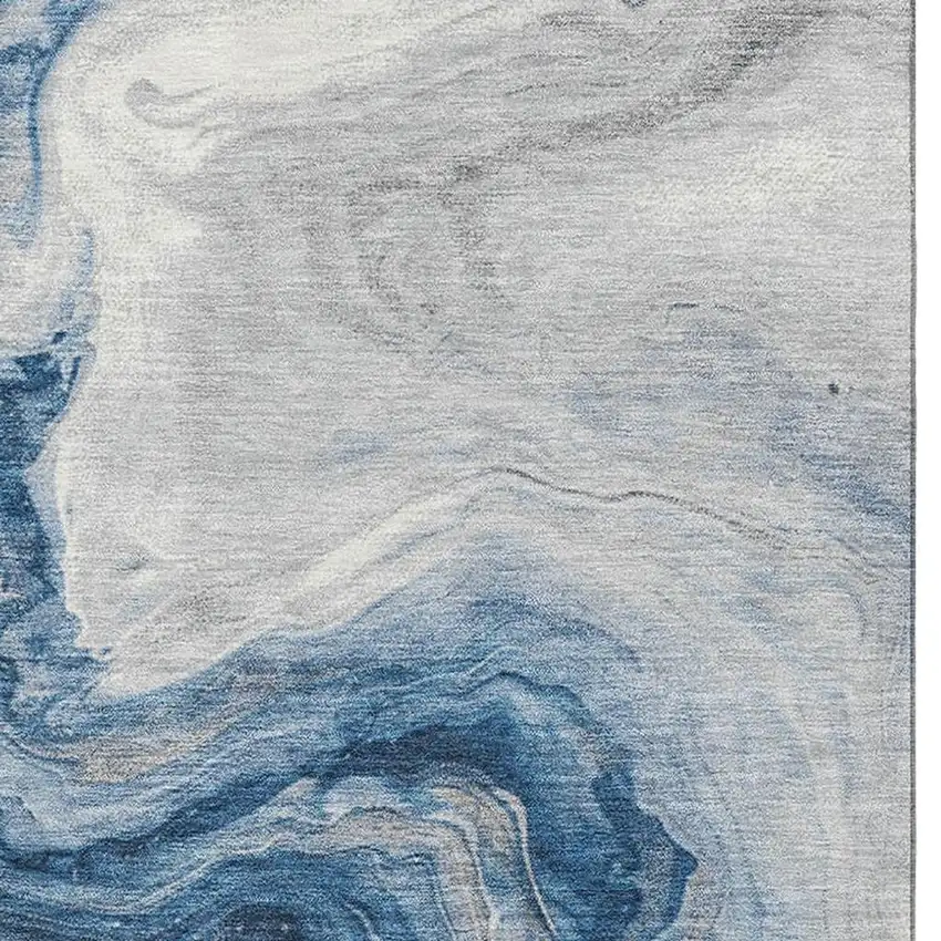 Navy Blue And Ivory Abstract Washable Area Rug With UV Protection Photo 3