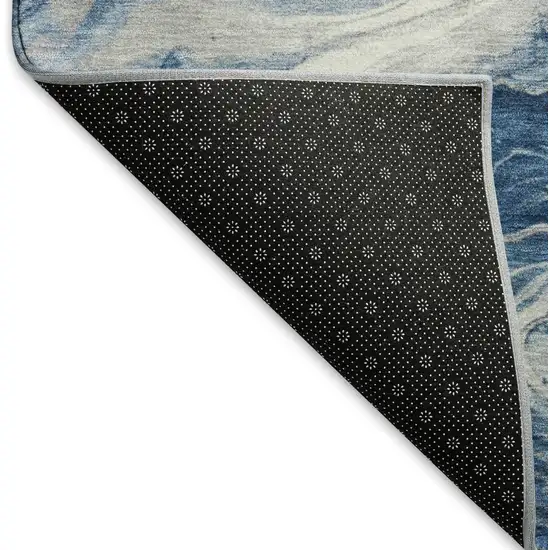 Navy Blue And Ivory Abstract Washable Area Rug With UV Protection Photo 6