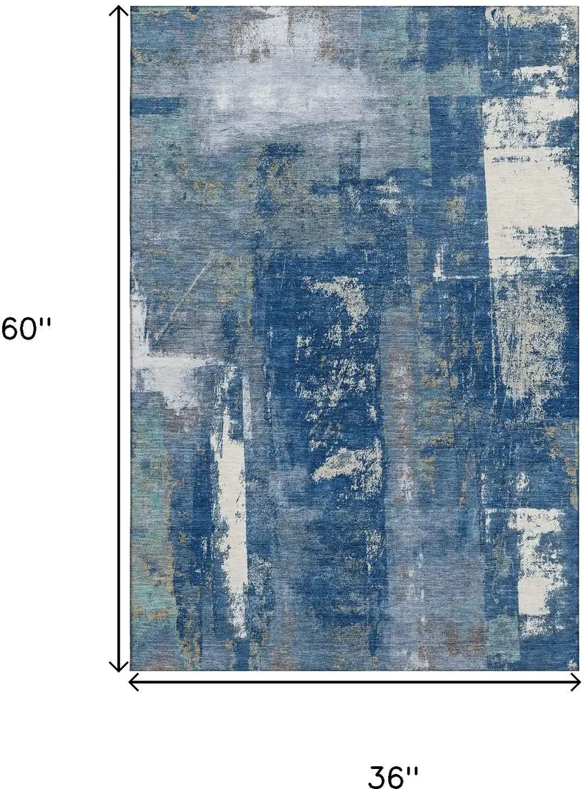 Navy Blue And Ivory Abstract Washable Area Rug With UV Protection Photo 9