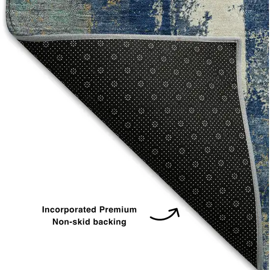 Navy Blue And Ivory Abstract Washable Area Rug With UV Protection Photo 7