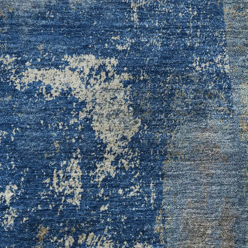 Navy Blue And Ivory Abstract Washable Area Rug With UV Protection Photo 8