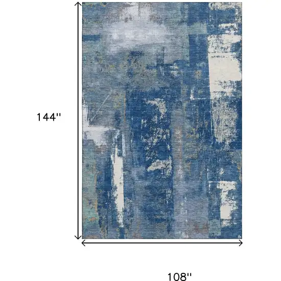 Navy Blue And Ivory Abstract Washable Area Rug With UV Protection Photo 9