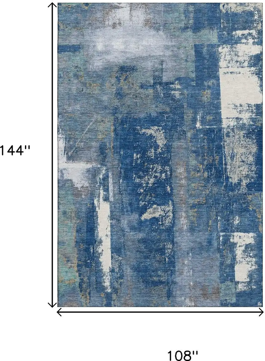 Navy Blue And Ivory Abstract Washable Area Rug With UV Protection Photo 9