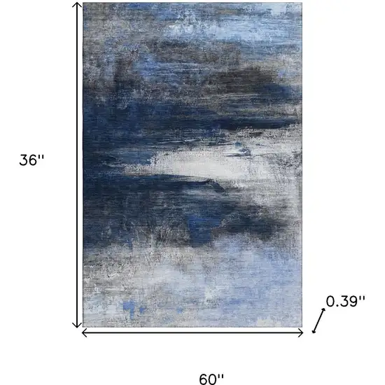 Navy Blue And Ivory Abstract Washable Area Rug With UV Protection Photo 9