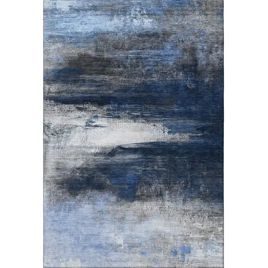 Navy Blue And Ivory Abstract Washable Area Rug With UV Protection Photo 4
