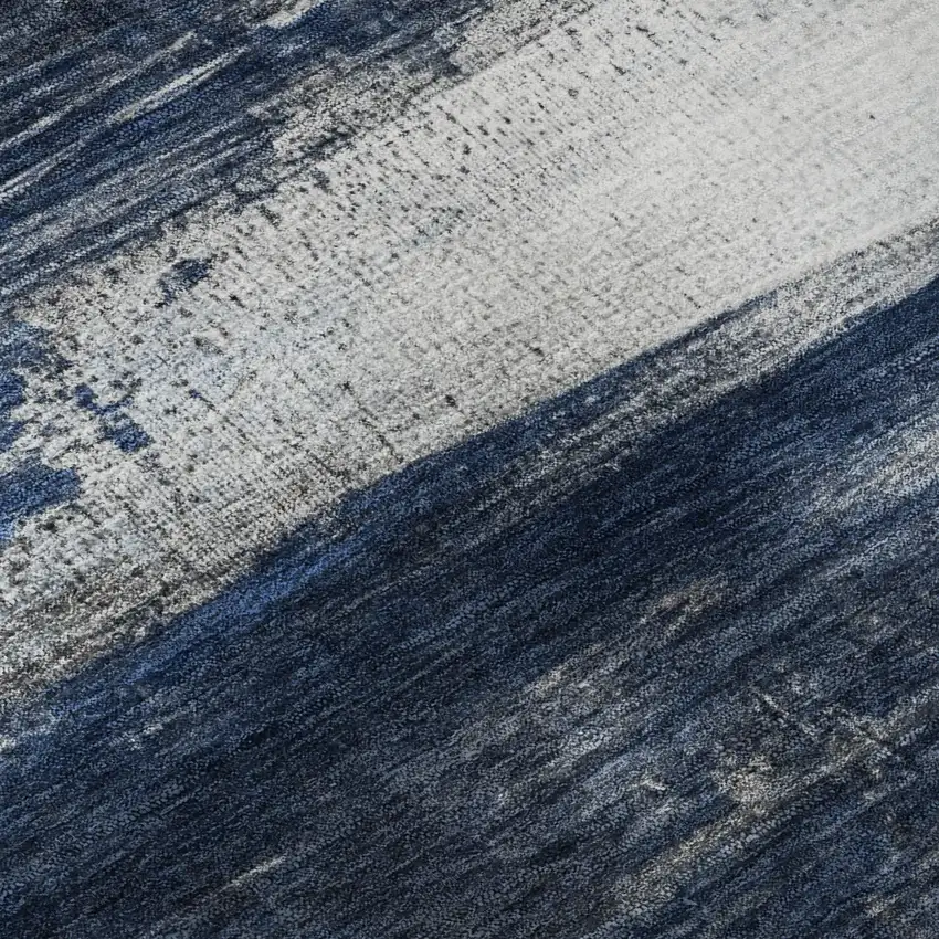 Navy Blue And Ivory Abstract Washable Area Rug With UV Protection Photo 8