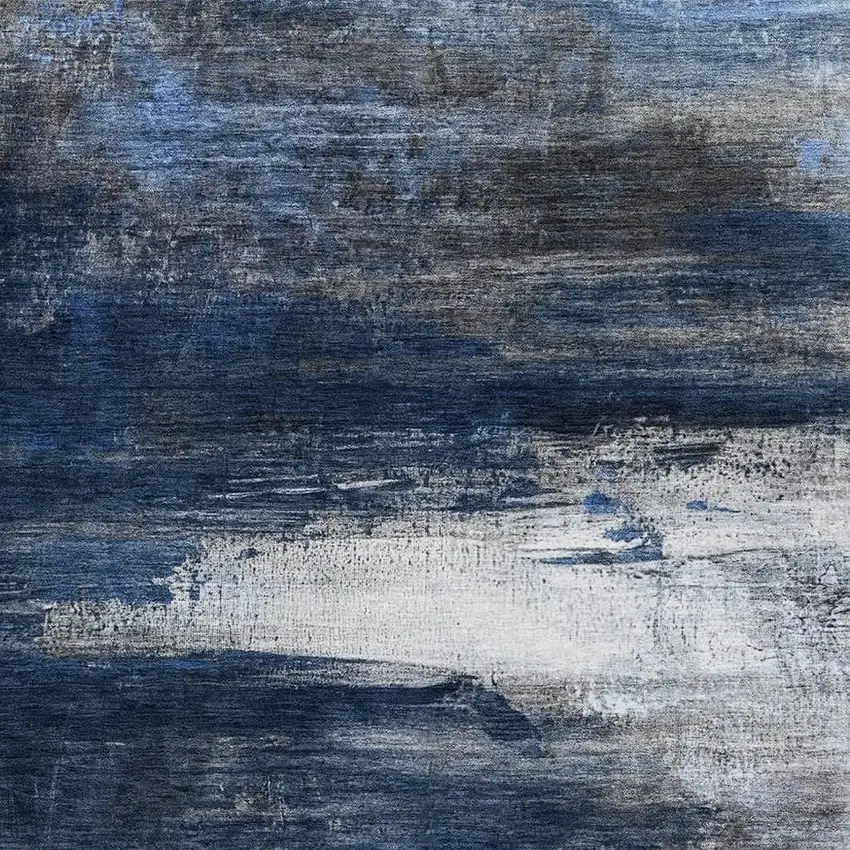 Navy Blue And Ivory Abstract Washable Area Rug With UV Protection Photo 3