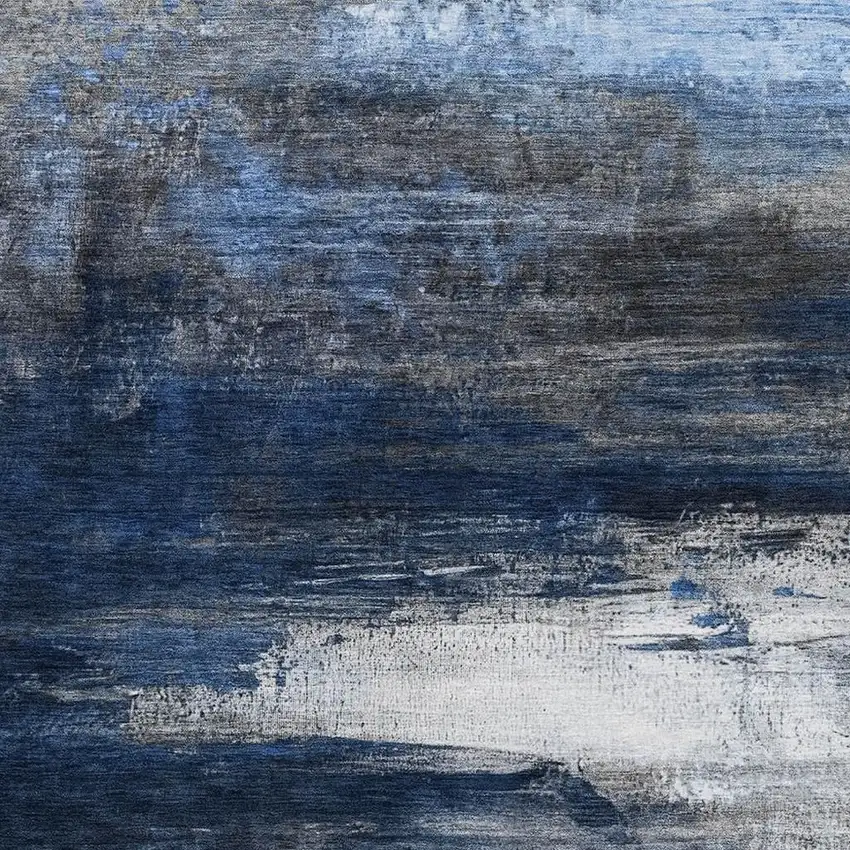 Navy Blue And Ivory Abstract Washable Area Rug With UV Protection Photo 3