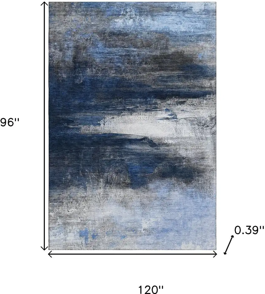 Navy Blue And Ivory Abstract Washable Area Rug With UV Protection Photo 9