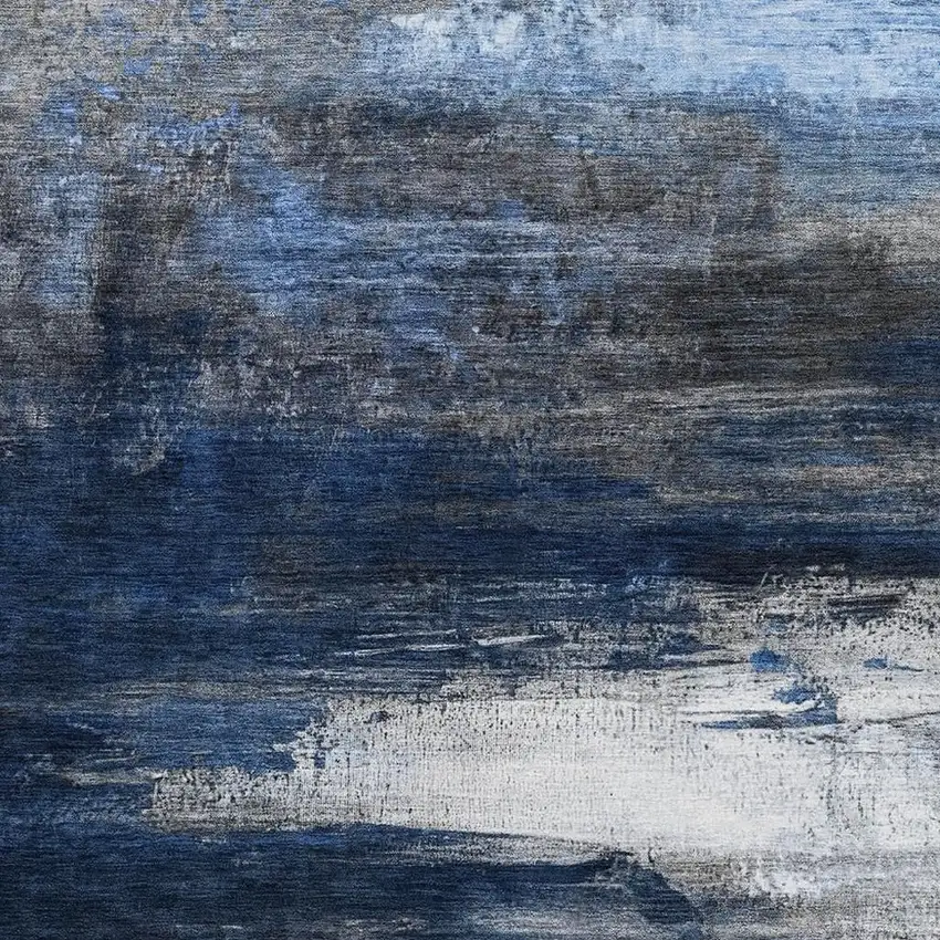 Navy Blue And Ivory Abstract Washable Area Rug With UV Protection Photo 3