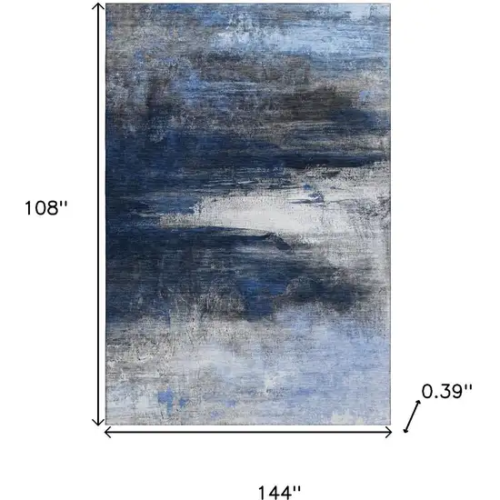 Navy Blue And Ivory Abstract Washable Area Rug With UV Protection Photo 9